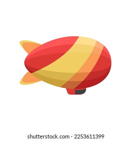 Colorful red and yellow airship vector illustration. Vintage dirigible or zeppelin for carrying passengers isolated on white background. Transportation, tourism, aviation industry concept