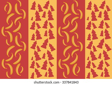 colorful red and yellow Christmas pattern with banana and tree silhouettes