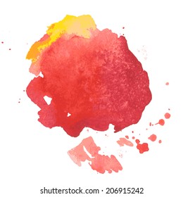 colorful red-yellow watercolor stain with aquarelle paint blotch