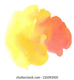 colorful red-yellow watercolor stain with aquarelle paint blotch