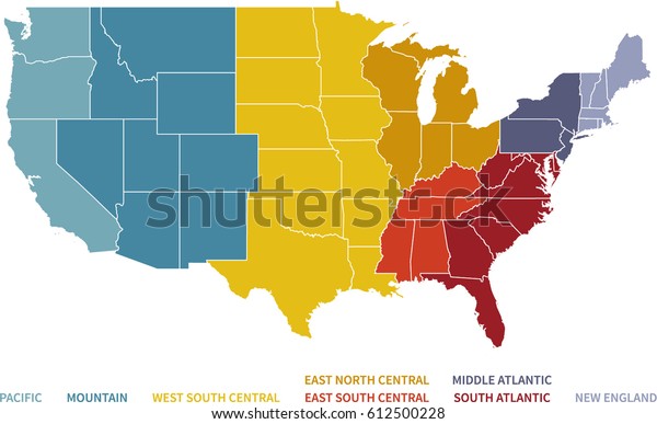 Colorful Regional Map United States Stock Vector Royalty Free