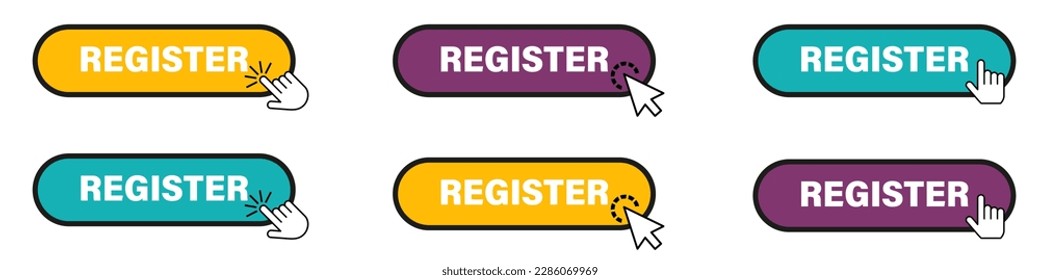 Colorful register buttons with pointer. Vector elements for website collection.