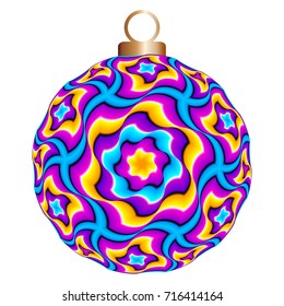 Colorful relief christmas ball with flowers. Optical illusion of movement.