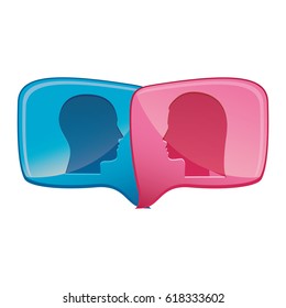 colorful relief rectangular speech with dialogue between man and woman vector illustration