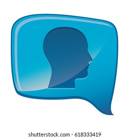 colorful relief rectangular speech with silhouette male head vector illustration