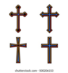 Colorful religious Christian crosses crucifix set design. Vector illustration.