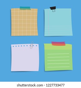 Conjunto de vectores de notas de papel recordatorio coloridas