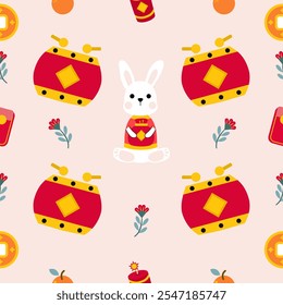 Colorful repeatable pattern of Lunar new year icons.