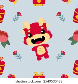 Colorful repeatable pattern of Lunar new year icons.