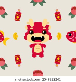 Colorful repeatable pattern of Lunar new year icons.