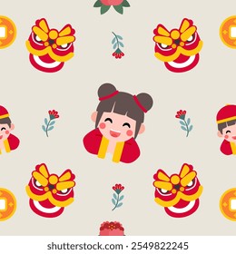 Colorful repeatable pattern of Lunar new year icons.