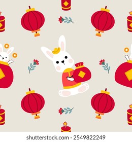 Colorful repeatable pattern of Lunar new year icons.