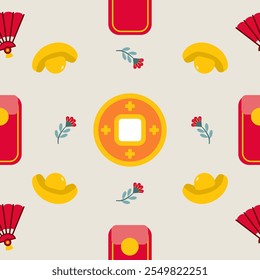 Colorful repeatable pattern of Lunar new year icons.