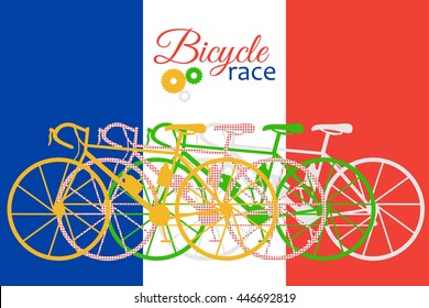 Colorful repeating bikes on abstract background.  Vector illustration.