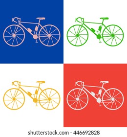 Colorful repeating bikes on abstract background.  Vector illustration.