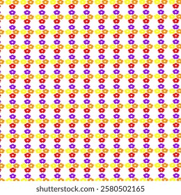 Colorful Repeating Floral Pattern Featuring Yellow, Red, and Purple Flowers