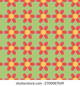 Patrón de flores repetitivo colorido con pétalos de cruz geométrica y Elementos decorativos brillantes, ideal para tela, Fondo de pantalla e impresión.
