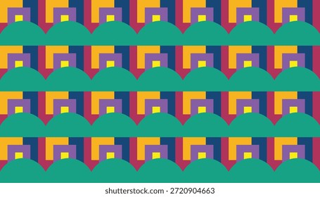 Farbiges, sich wiederholendes geometrisches Hintergrunddesign. Modernes abstraktes Muster mit Bögen und Blöcken Perfekt für Druck, Design-Hintergründe, Tapeten und Fliesen, Geschenkverpackung