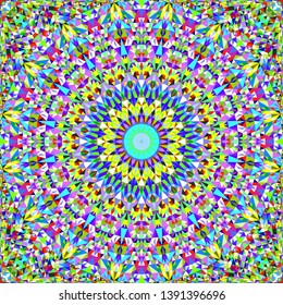 Colorful repeating kaleidoscope pattern background design - abstract ethnic vector mandala wallpaper illustration from triangles