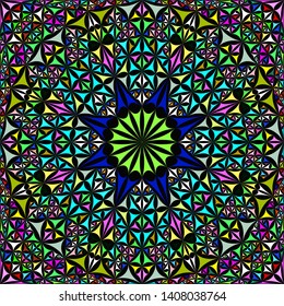 Colorful repeating kaleidoscope pattern background - abstract geometrical vector mandala wallpaper graphic with curved shapes