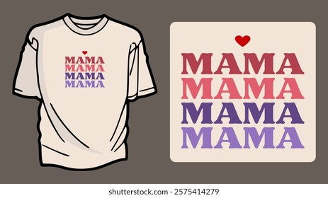 Colorful Repeating Mama Typography T-shirt Design with a Modern and Playful Appeal