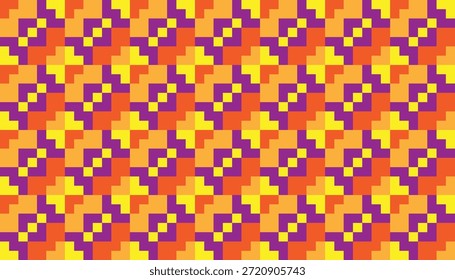 Farbiges sich wiederholendes Mosaikmuster im Retro-Stil. Nahtloses geometrisches Muster mit fetten Pixelformen für den Druck, Designhintergründe, Tapeten und Fliesen, Geschenkverpackung