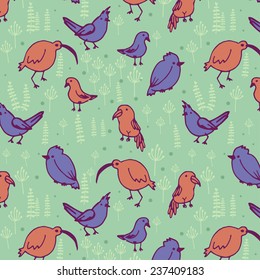 colorful repeating pattern with doodle birds