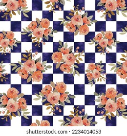 Colorful, repetitive floral bouquets with a checkerboard pattern. For your fabric, wallpaper, home textile and other design.