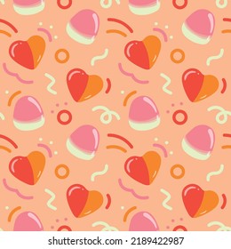 Colorful repetitive pattern background of gummy candies made of simple vector illustrations.