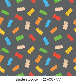 Colorful repetitive pattern background of gummy candies in a shape of bears made of simple vector illustrations.