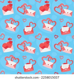 Colorful repetitive pattern background of love and relationship, Valentine's day related envelopes and letters, made of simple vector illustrations.