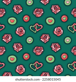 Colorful repetitive pattern background of love and relationship, Valentine's day related roses, made of simple vector illustrations.