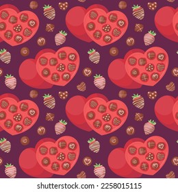 Farbige, sich wiederholende Muster Hintergrund der Liebe und Beziehung, Valentinstag verwandte Schokoladenkisten, aus einfachen Vektorgrafiken.