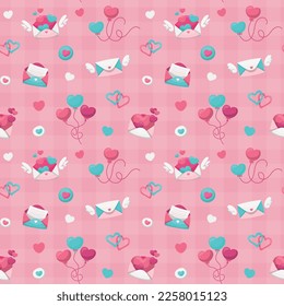 Farbige, sich wiederholende Muster Hintergrund der Liebe und Beziehung, Valentinstag verwandte Umschläge und Buchstaben, aus einfachen Vektorgrafiken.