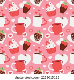 Colorful repetitive pattern background of love and relationship, Valentine's day related items, made of simple vector illustrations.