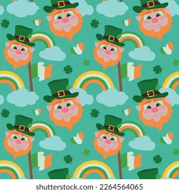 Colorful repetitive pattern background made of Saint Patrick's Day celebration themed vector illustrations.