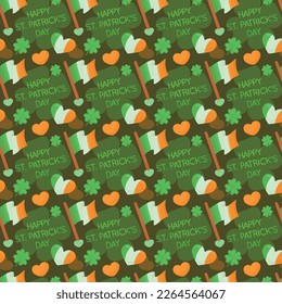 Colorful repetitive pattern background made of Saint Patrick's Day celebration themed vector illustrations.