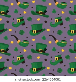 Colorful repetitive pattern background made of Saint Patrick's Day celebration themed vector illustrations.