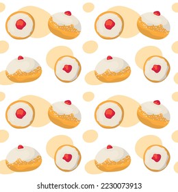 Colorful repetitive pattern background of Sufganiyot, Jelly doughnuts eaten on the Jewish festival of Hanukkah.