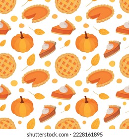 Colorful repetitive pattern background of Thanksgiving holiday celebration related things, made of simple vector illustrations.