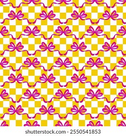 Colorful Repetitive Pattern With Bows and Checkered Design