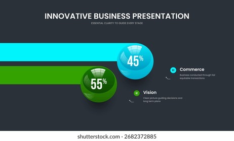 Colorful Report Frame Design Vector Illustration. Simple Insight Two Step Graph Slideshow Layout. Clean Innovation 2 Option Infographic Presentation Template.