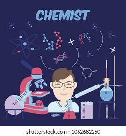 Colorful representation of chemist profession. Vector illustration.