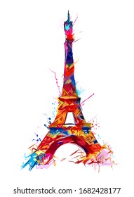 Colorful representation of eiffel tower in Paris - vector illustration (Ideal for printing on fabric or paper, poster or wallpaper, house decoration)