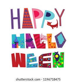Colorful representation of Happy Halloween typography on a white isolated background