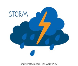 Colorful representation of storm with cloud and lightning symbol