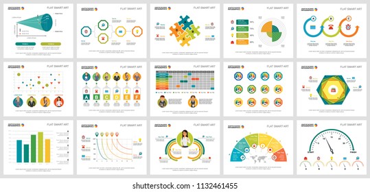 Colorful research or management concept infographic charts set. Business design elements for presentation slide templates. For corporate report, advertising, leaflet layout and poster design.