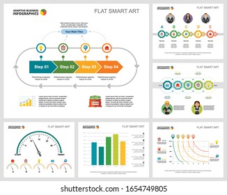 Colorful research or management concept infographic charts set. Business design elements for presentation slide templates. Can be used for financial report, workflow layout and brochure design.