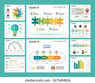 Colorful research or management concept infographic charts set. Business design elements for presentation slide templates. Can be used for financial report, workflow layout and brochure design.