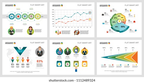 Colorful research or statistics concept infographic charts set. Business design elements for presentation slide templates. Can be used for financial report, workflow layout and brochure design.